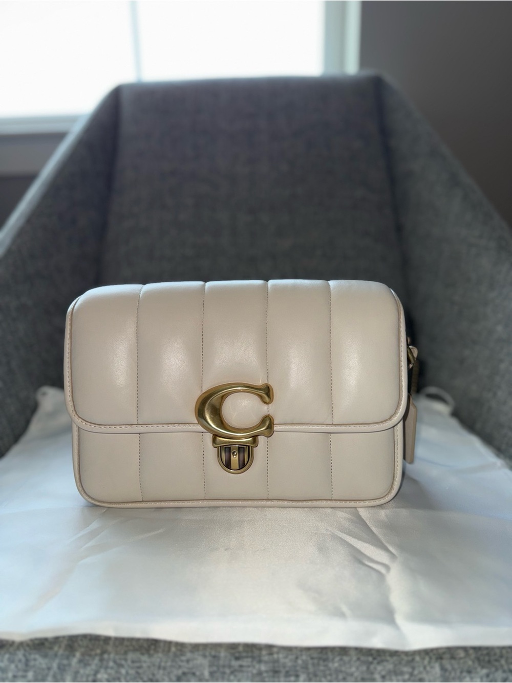 Coach Quilted Leather Shoulder Bag in Chalk with Signature 'C' Lock C7725